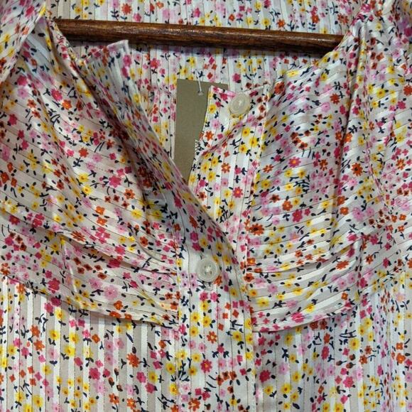 NWT J Crew Ruffle Top Pink Red Shimmer Floral Spring Easter Blouse Small - Picture 3 of 12